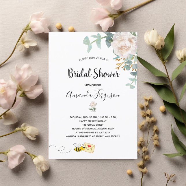 Bridal Shower eucalyptus floral bumble bee Invitation (Creator Uploaded)