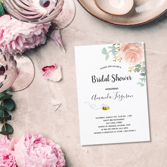Bridal Shower eucalyptus floral rose gold bee Invitation (Creator Uploaded)