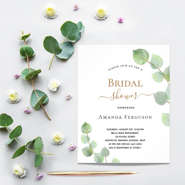 Bridal Shower eucalyptus foliage budget invitation Flyer (Creator Uploaded)