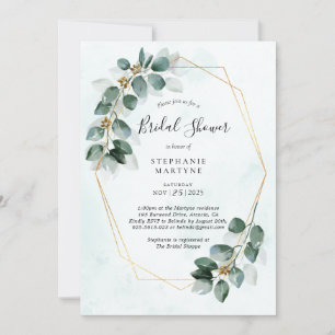 Bridal Shower Eucalyptus Geometric Watercolor Invitation