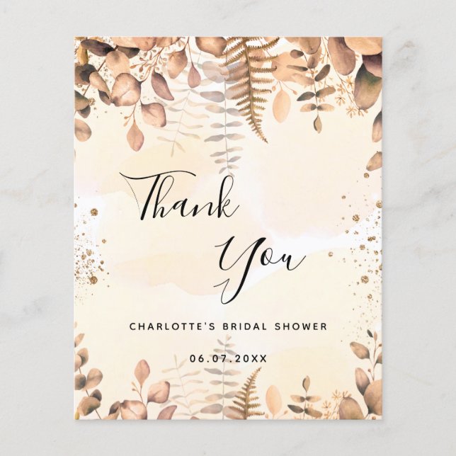 Bridal shower eucalyptus glitter budget thank you (Front)