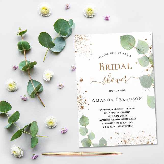 Bridal Shower eucalyptus greeneru glitter dust Invitation (Creator Uploaded)