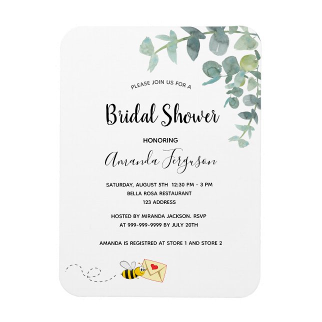 Bridal Shower eucalyptus greenery bumble bee Magnet (Vertical)