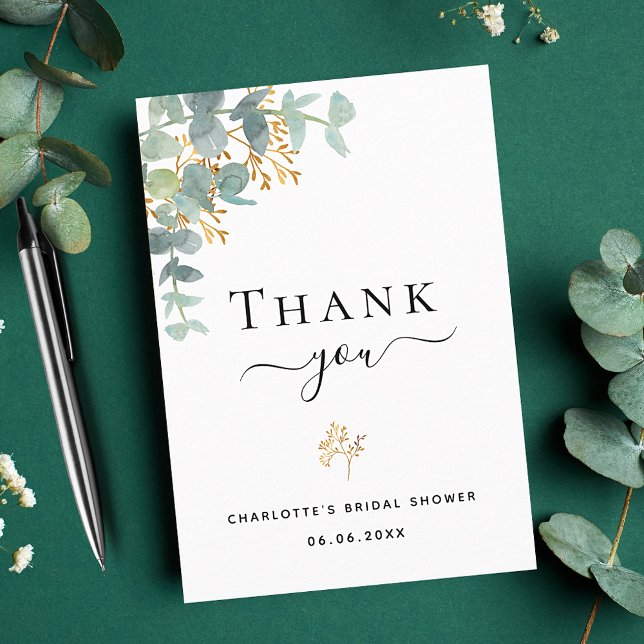 Bridal Shower eucalyptus greenery elegant script Thank You Card (Creator Uploaded)