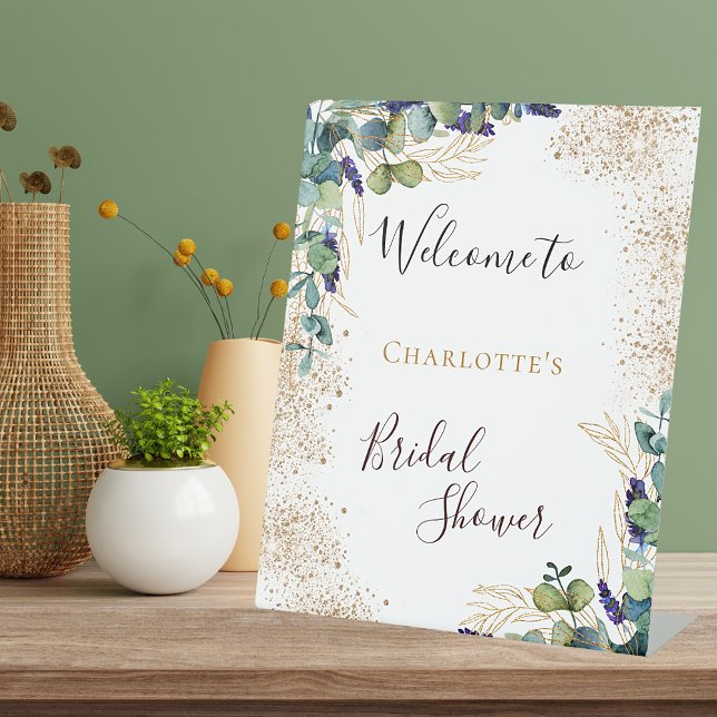 Bridal Shower eucalyptus greenery elegant welcome  Pedestal Sign (Creator Uploaded)