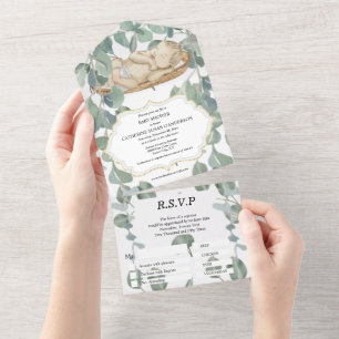 Bridal shower eucalyptus greenery foliage baby all in one invitation