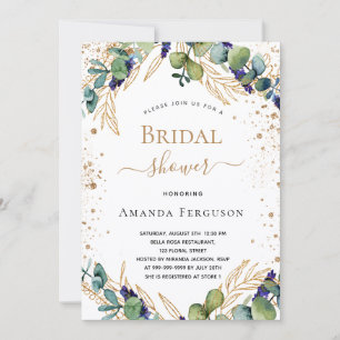 Bridal Shower eucalyptus greenery gold glitter Invitation