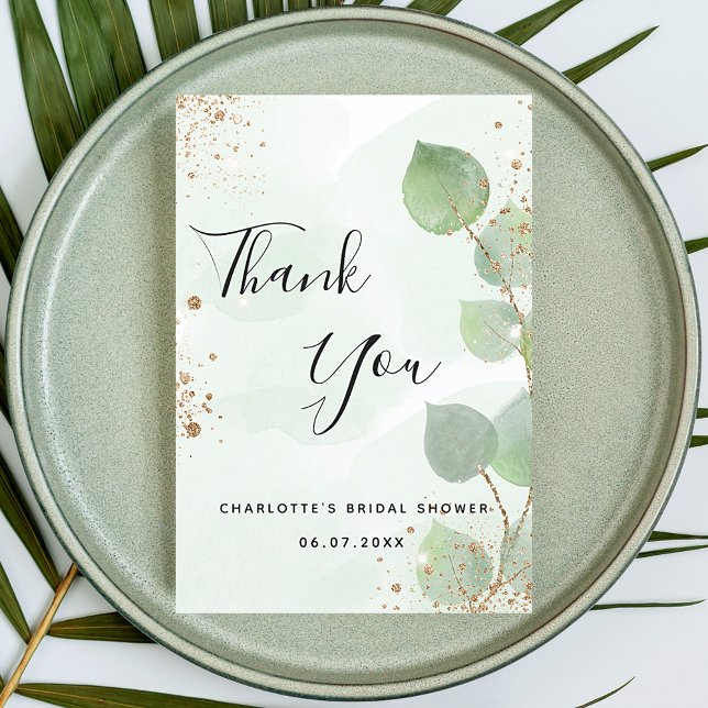 Bridal Shower eucalyptus greenery gold glitter Thank You Card (Creator Uploaded)