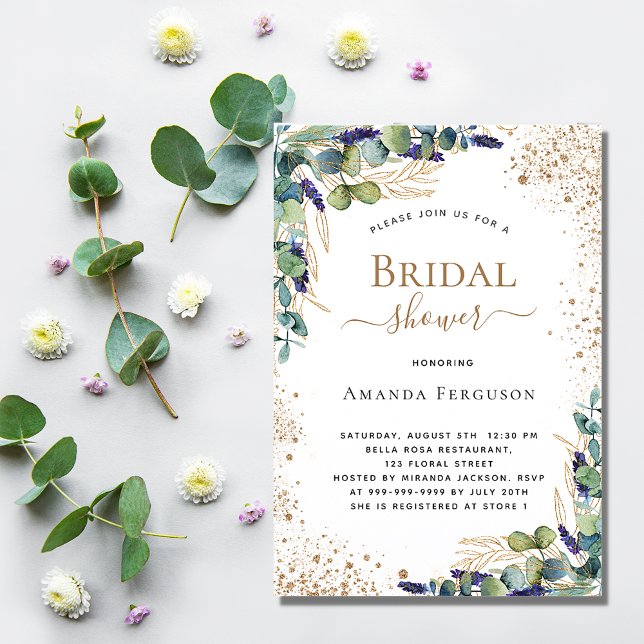 Bridal Shower eucalyptus greenery gold luxury Invitation (Creator Uploaded)