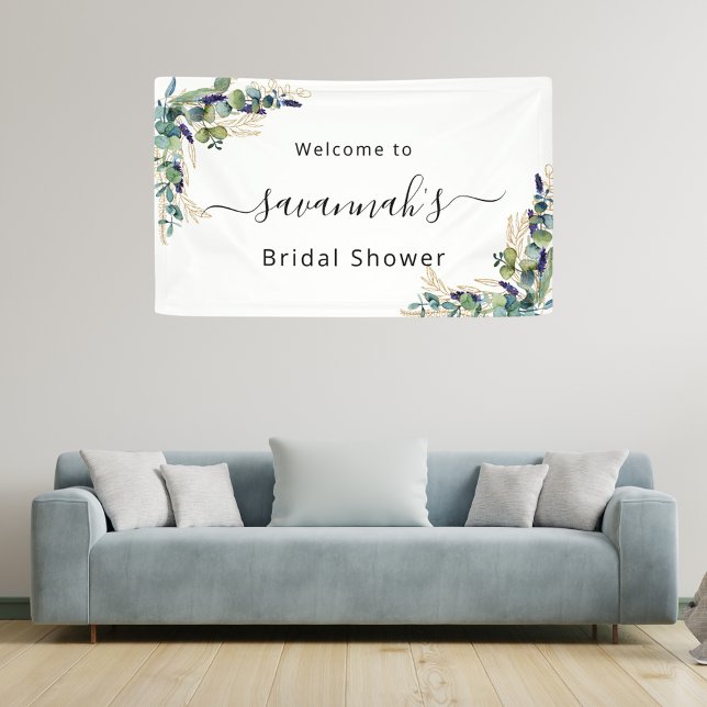 Bridal Shower eucalyptus greenery gold monogram Banner (Creator Uploaded)