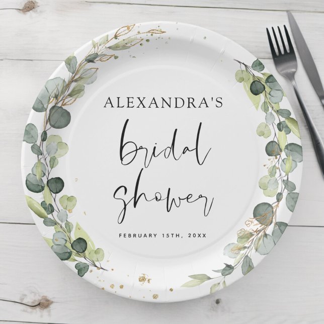 Bridal Shower Eucalyptus Greenery Succulent  Paper Plate (Creator Uploaded)