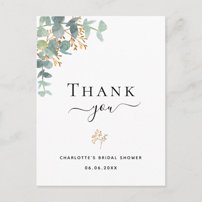 Bridal Shower eucalyptus greenery  thank you Postcard (Front)