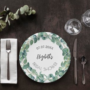 Bridal Shower eucalyptus greenery wreath Paper Plate