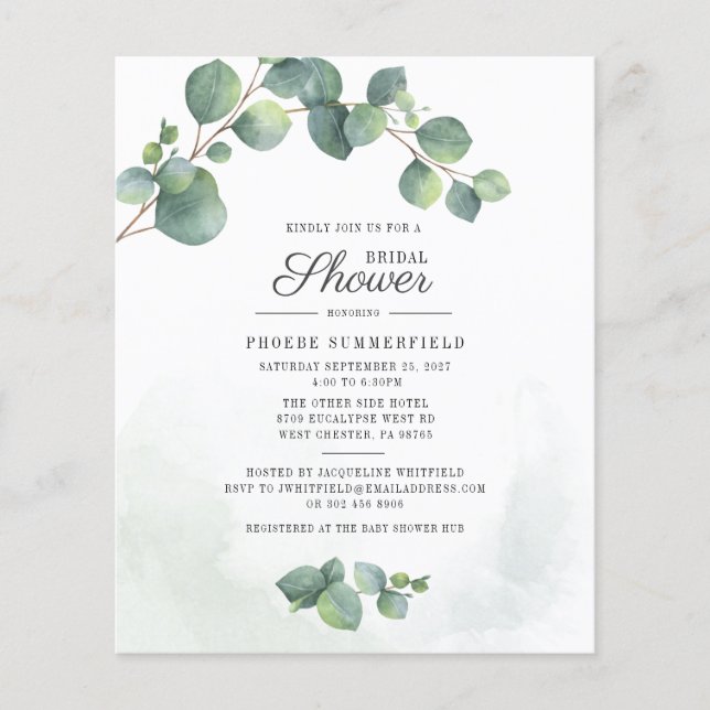 Bridal Shower Eucalyptus Leaves Invitation (Front)