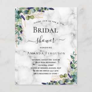Bridal shower eucalyptus marble budget invitation