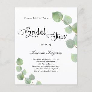 Bridal Shower eucalyptus script budget invitation Flyer