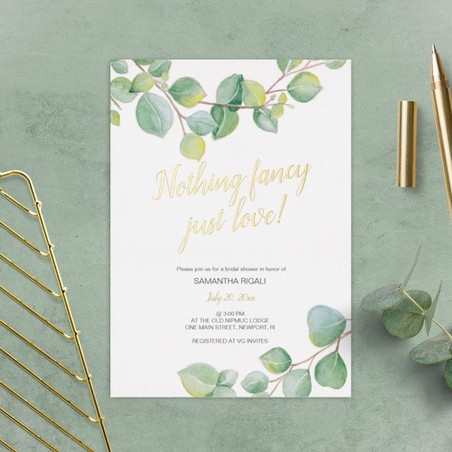 Bridal Shower Eucalyptus Watercolor Greenery (bridal shower invitations with hand painted greenery watercolor eucalyptus by Victoria Grigaliunas)