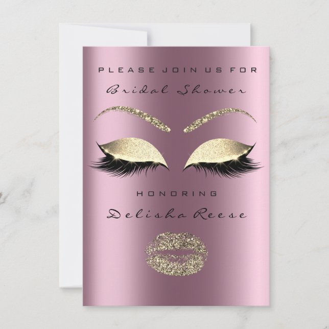 Bridal Shower Eye Gold Sparkly Lips Eggplant Invitation (Front)
