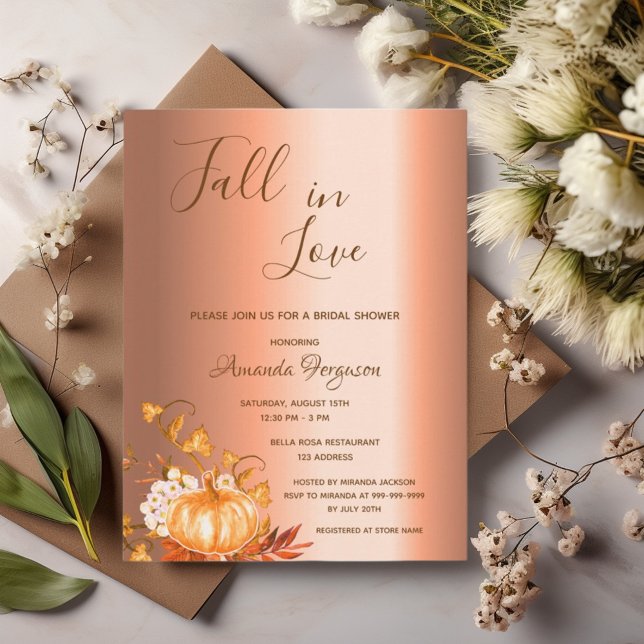 Bridal Shower fall in love copper invitation Postcard (Creator Uploaded)