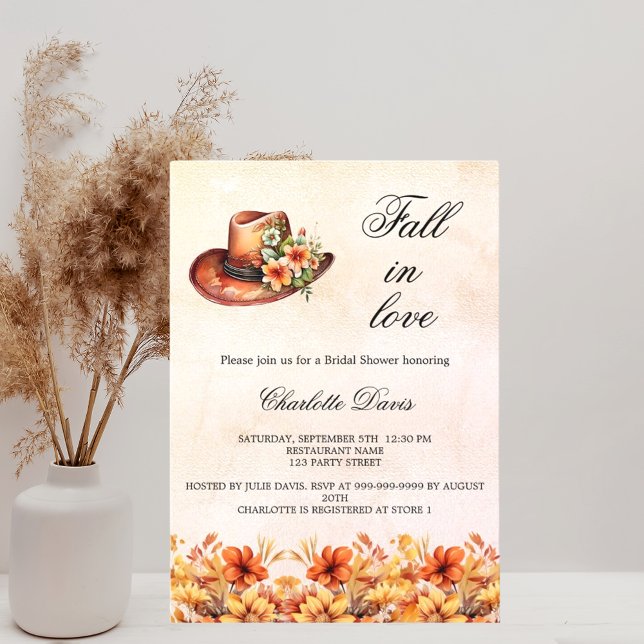 Bridal Shower fall in love florals orange cowgirl Invitation Postcard (Creator Uploaded)