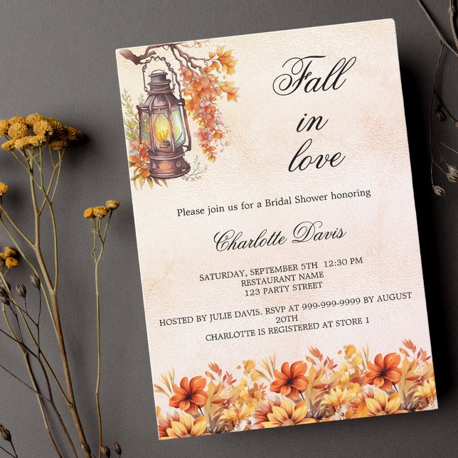 Bridal Shower fall in love florals orange luxury Invitation (Creator Uploaded)