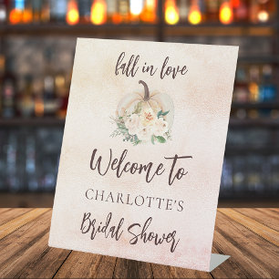Bridal Shower fall in love pumpkin cream welcome Pedestal Sign