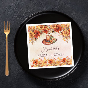 Bridal Shower fall orange florals cowgirl hat Napkin