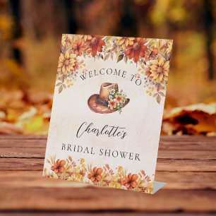 Bridal Shower fall orange florals cowgirl welcome Pedestal Sign