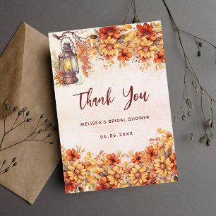 Bridal shower fall orange flowers lamp thank you card