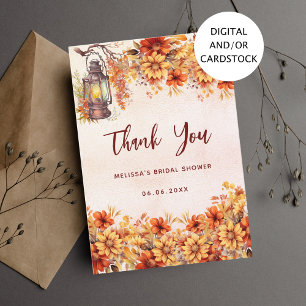 Bridal shower fall orange flowers thank you card