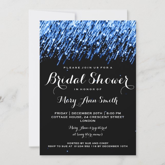 Bridal Shower Falling Stars "Sapphire Blue" Invitation (Front)