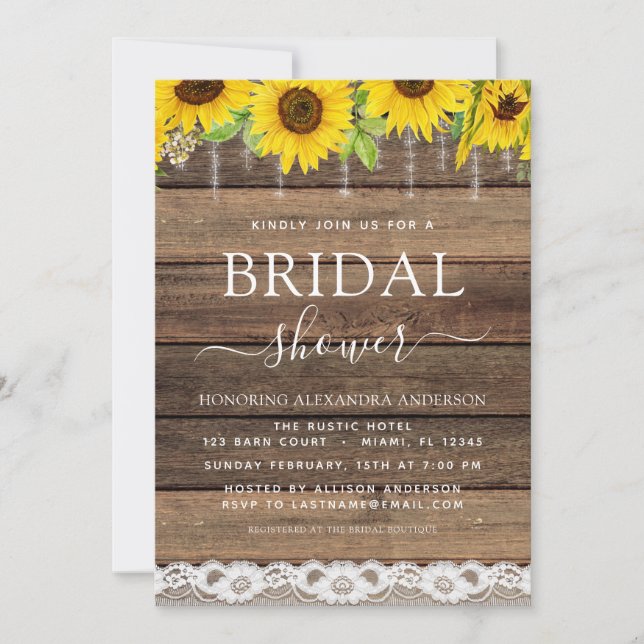 Bridal Shower Farmhouse Sunflower Rustic Invitation (Front)