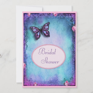 Bridal Shower Faux Glitter, Butterfly, Roses, Lace Invitation