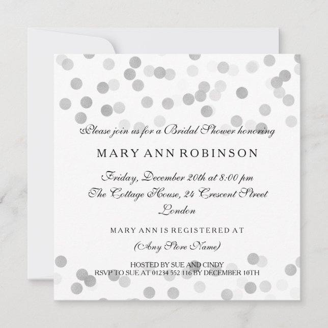 Bridal Shower Faux Silver Foil Glitter Lights Invitation (Front)