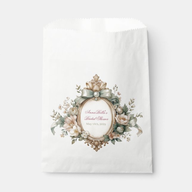 Bridal Shower Favor Bags | Floral Blush Rose (Front)