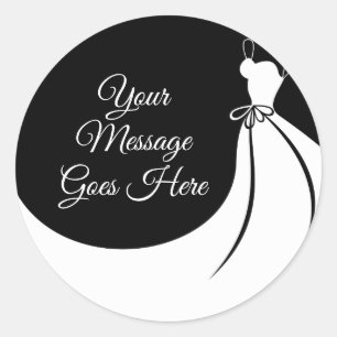 Bridal Shower Favour Black and White Gown Classic Round Sticker