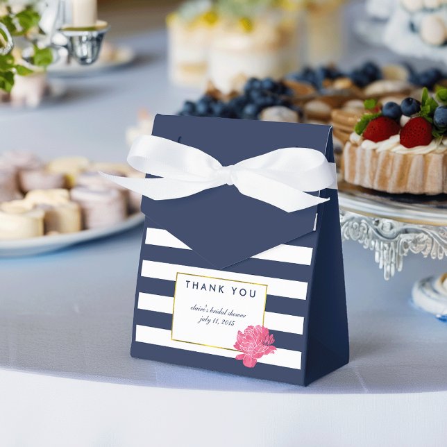 Bridal Shower Favour Boxes | Navy Stripe & Peony (Creator Uploaded)
