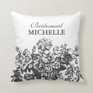 Bridal Shower Favour Floral Basket Black Cushion