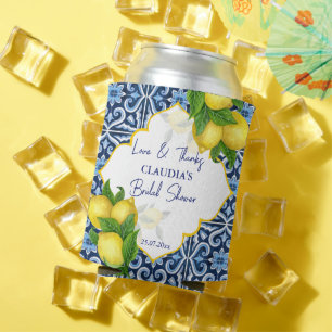 Bridal shower favour gifts blue tiles lemon Amalfi Can Cooler