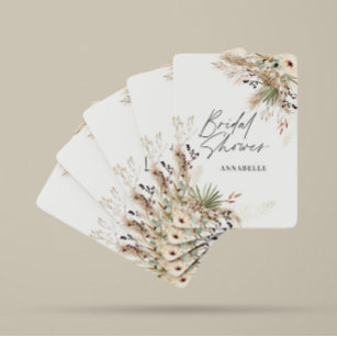 Bridal shower favour pampas eucalyptus elegant playing cards