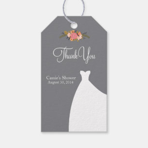 Bridal Shower Favour Tags, Gown & Floral, grey Gift Tags
