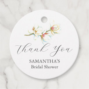 Bridal Shower Favour Tags White Magnolia Flowers