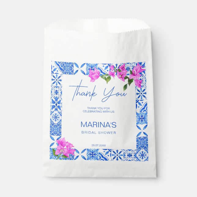 Bridal shower favours Blue Tiles Bougainvillea  Favour Bags (Front)