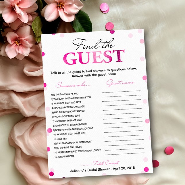 Bridal Shower Find the Guest | Magenta Confetti Invitation (Creator Uploaded)