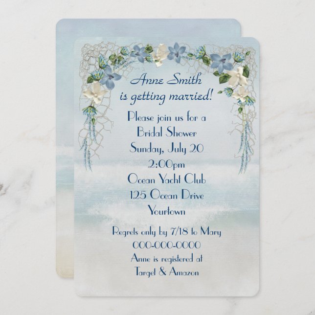 Bridal Shower Floral Arch On Ocean Watercolor Invitation (Front/Back)