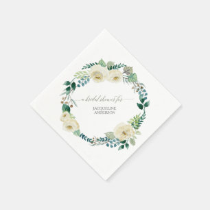 Bridal Shower Floral BOHO Wreath Ivory Rose Rustic Napkin