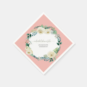 Bridal Shower Floral BOHO Wreath White Rose Rustic Napkin