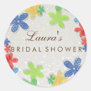 Bridal Shower Floral Confetti Pearl Classic Round Sticker
