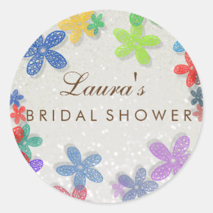 Bridal Shower Floral Confetti Pearl Classic Round Sticker