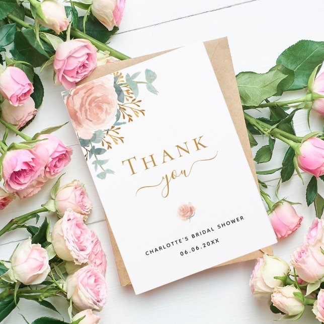Bridal Shower floral eucalyptus rose gold pink Thank You Card (Creator Uploaded)